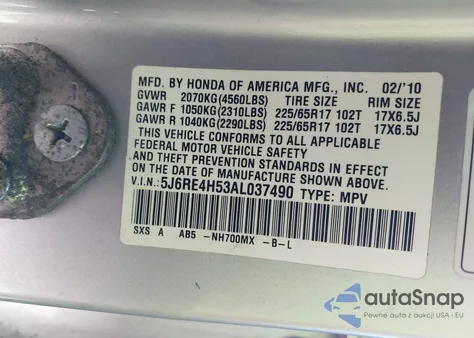 2010 Honda Cr-V Ex z USA, uszkodzony, nr VIN 5J6RE4H53AL037490